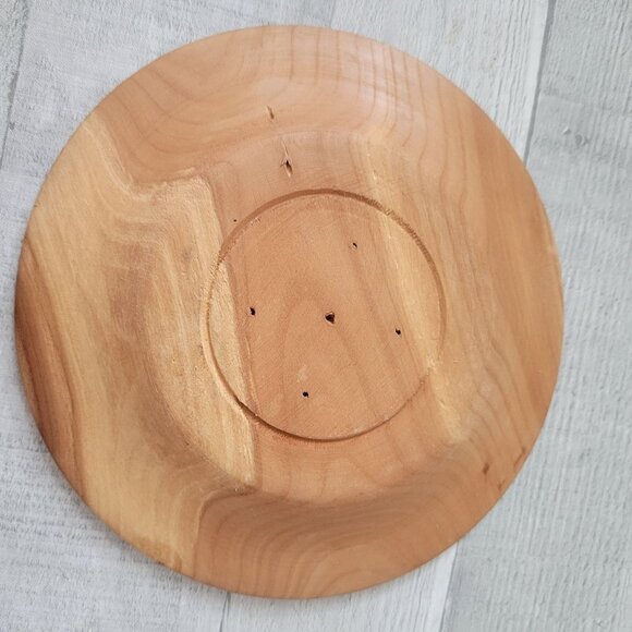 Hand-Carved Wooden Bowl Floral Snowflake Design 8-Inch Diameter Rustic Natural - Picture 2 of 5